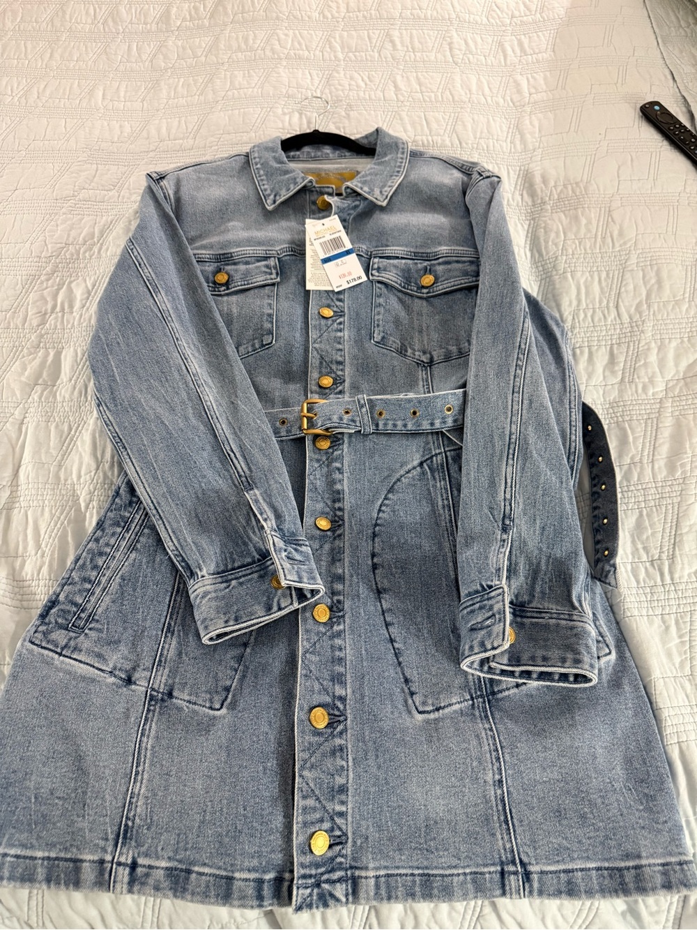 Michael Kors Light Blue Denim Dress Coat with Belt